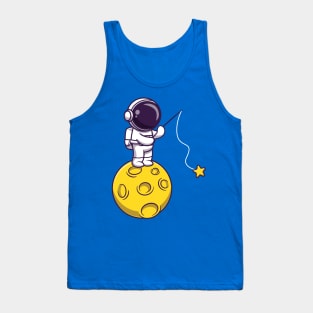 Astronaut Fishing Star On Moon Cartoon Tank Top